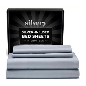 Silvery Bed Sheets Queen‎ Size Silver Infused Microfiber Soft Hypoallergenic